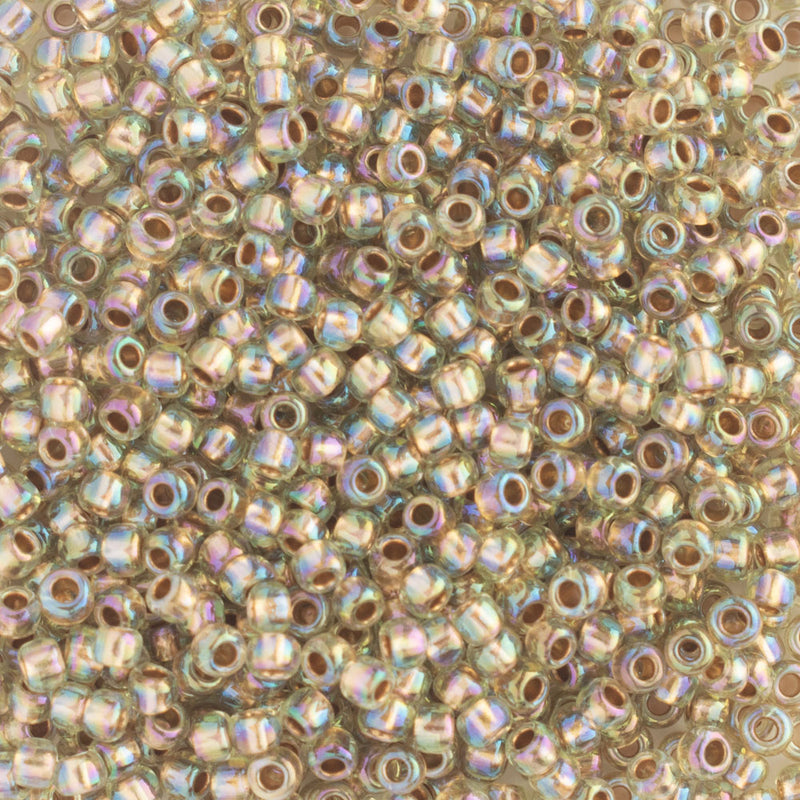 Toho Round Seed Beads Size 11/0 2.2mm, 998 Gold-Lined Rainbow Light Jonquil