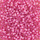Toho Round Seed Beads Size 11/0 2.2mm, PF2107 PermaFinish - Silver-Lined Milky Hot Pink