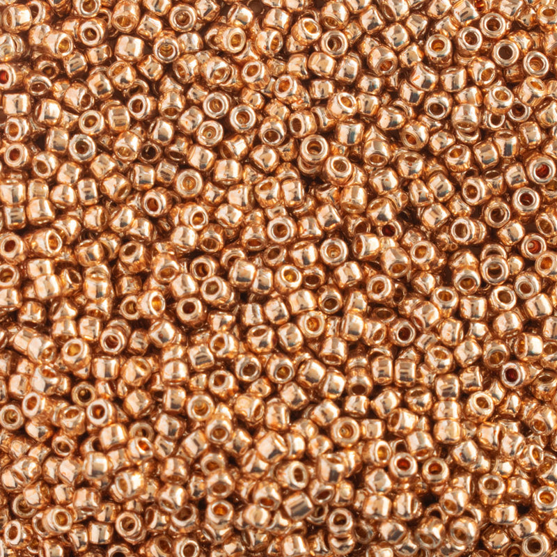 Toho Round Seed Beads Size 15/0 1.5mm, PF551 PermaFinish - Galvanized Rose Gold