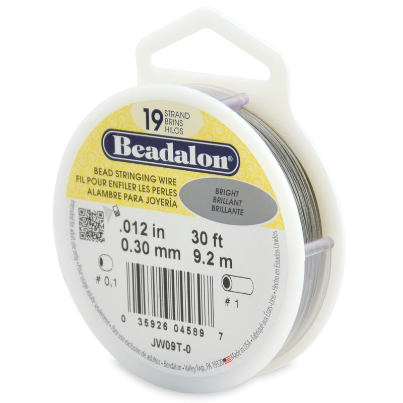 Beadalon 19 Strand Beading Wire, Thickness 0.3mm/0.012 inch, Bright