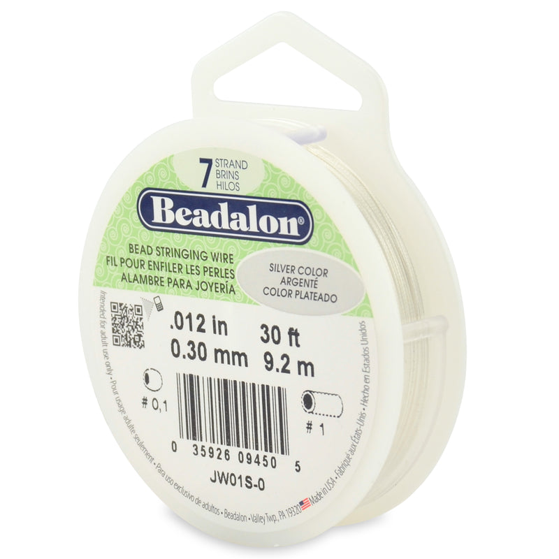 Beadalon 7 Strand Beading Wire, Thickness 0.3mm/0.012 inch, Silver