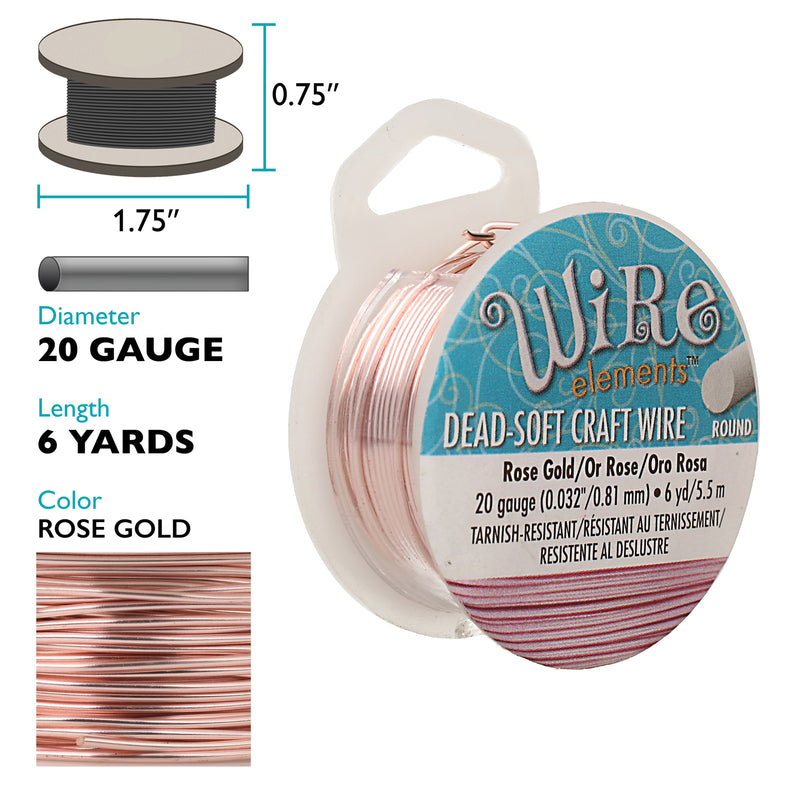 Wire Elements Tarnish Resistant Soft Temper 20 Gauge Wire, Rose Gold, 6 Yards