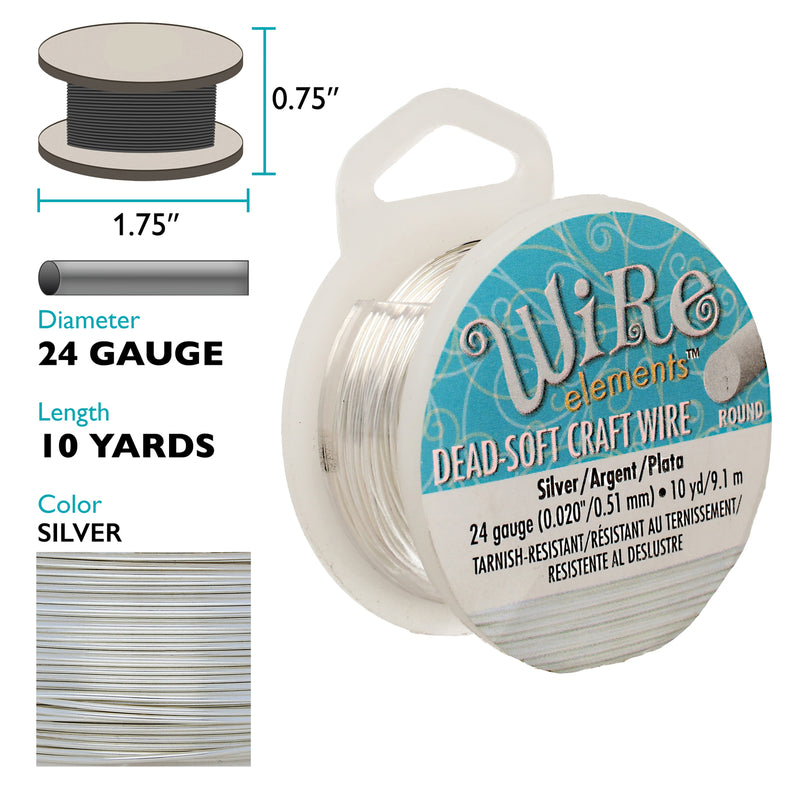 Wire Elements Tarnish Resistant Soft Temper 24 Gauge Wire, Silver, 10 Yards