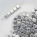 CzechMates - Tile Beads 6x6x3mm, Crystal Full Labrador/Silver