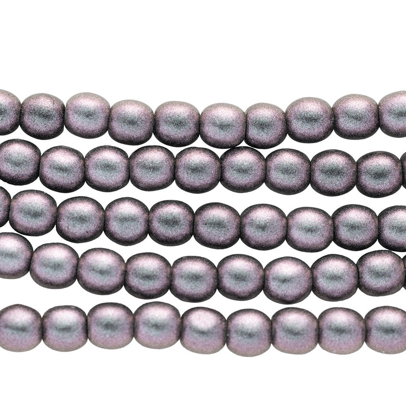 Czech Druk Beads Round 4mm, Polychrome Deep Purple