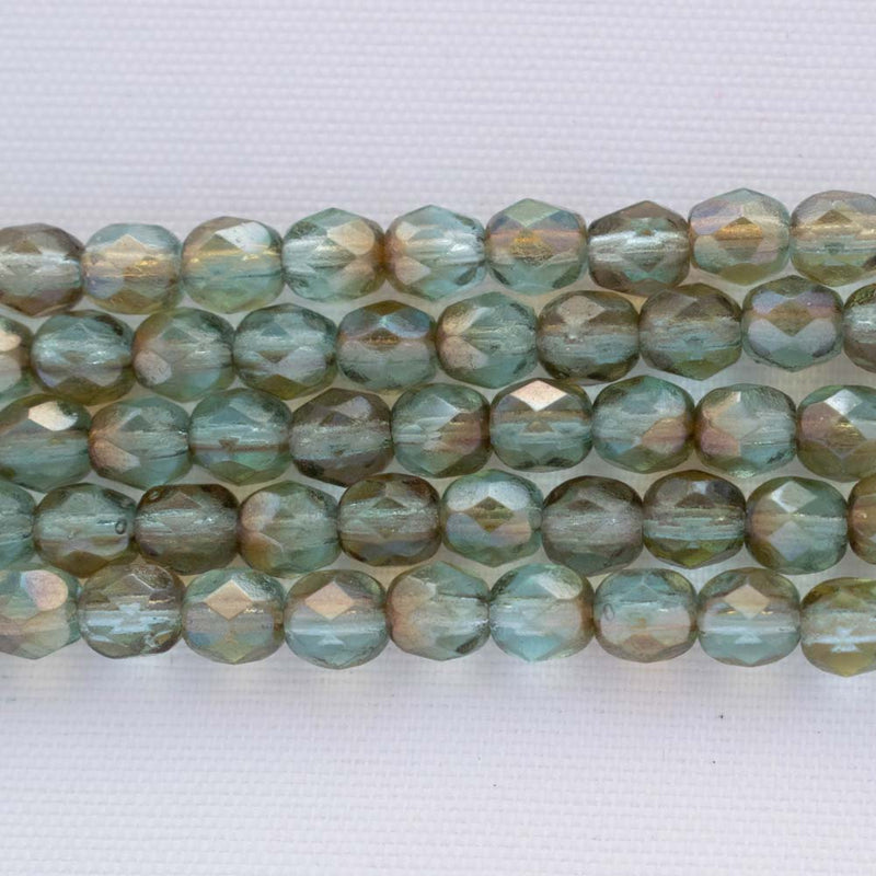 Czech Fire Polish Glass Beads 4mm, Aqua Celsian Czech Shield