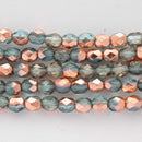 Czech Fire Polish Glass Beads 4mm, Aqua Capri Gold Czech Shield