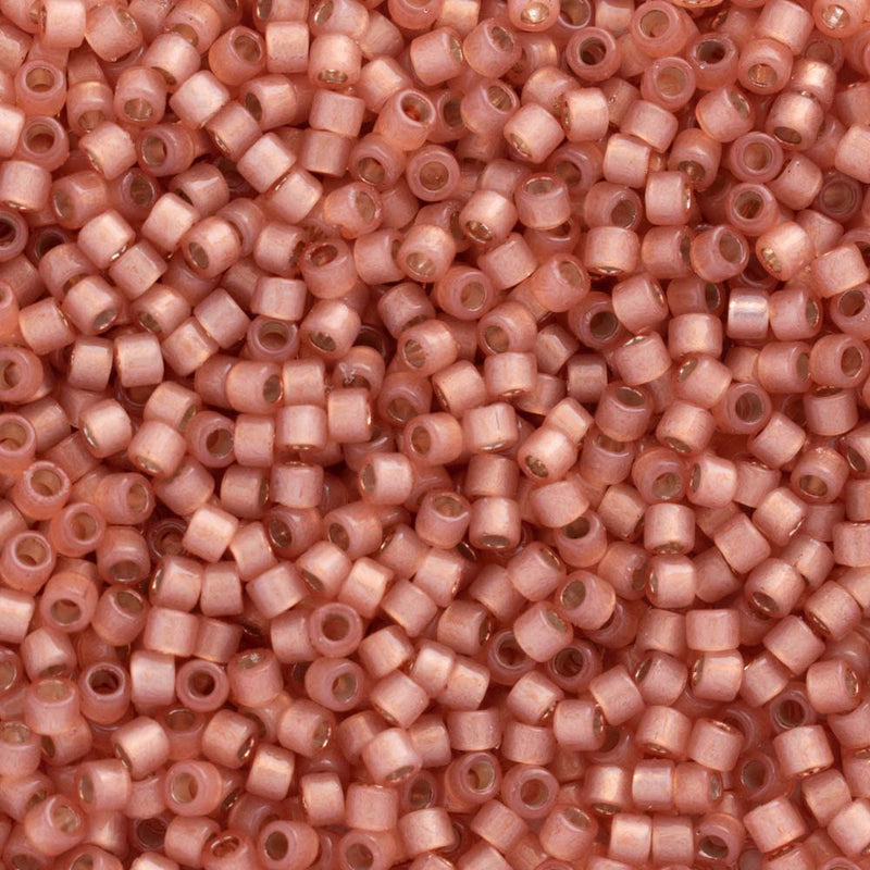 Miyuki Delica Beads Size 11/0 1.6mm, DB2172 Duracoat Semifrosted Silver Lined Rose Copper