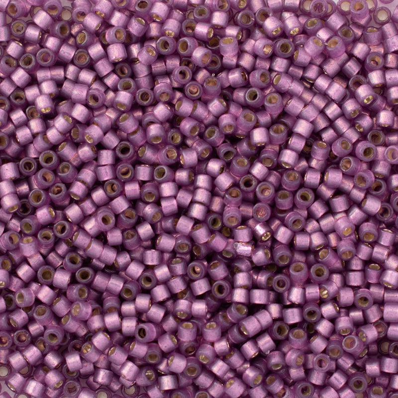 Miyuki Delica Beads Size 11/0 1.6mm, DB2182 Duracoat Semifrosted Silver Lined Lilac