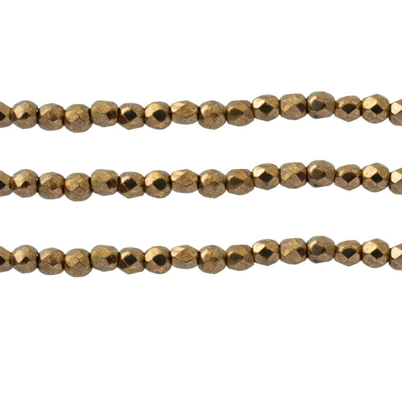 Starman, Czech Fire Polish Glass Beads, Bronze