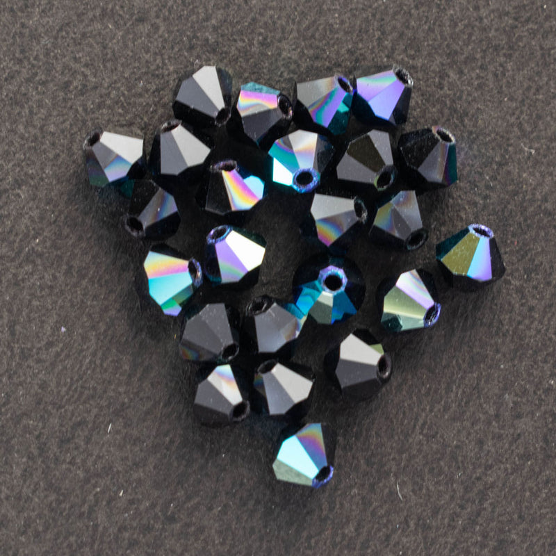 Preciosa - Bicone Crystal Beads 4mm, Jet/Black AB, 24 Pieces