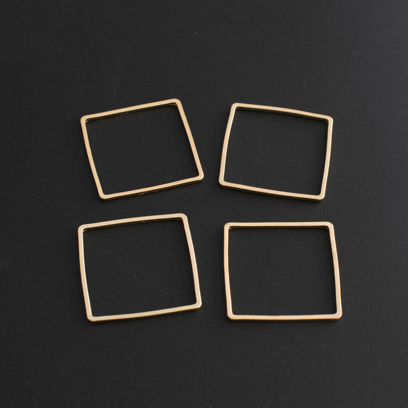Connectors / Links / Beading Frames / Open Back Bezel Frames - Square with Flat Sides, Gold 20 mm, 10 Pieces