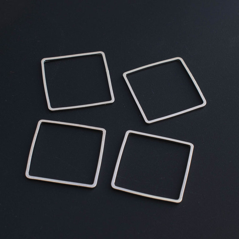 Connectors / Links / Beading Frames / Open Back Bezel Frames - Square with Flat Sides, Stainless Steel/ Silver 20 mm, 10 Pieces