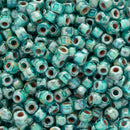 Matubo 3-Cut Seed Beads Size 6/0 3.8mm, Aquamarine Travertine Dark
