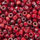 Matubo 3-Cut Seed Beads Size 6/0 3.8mm, Coral Red Travertine Dark