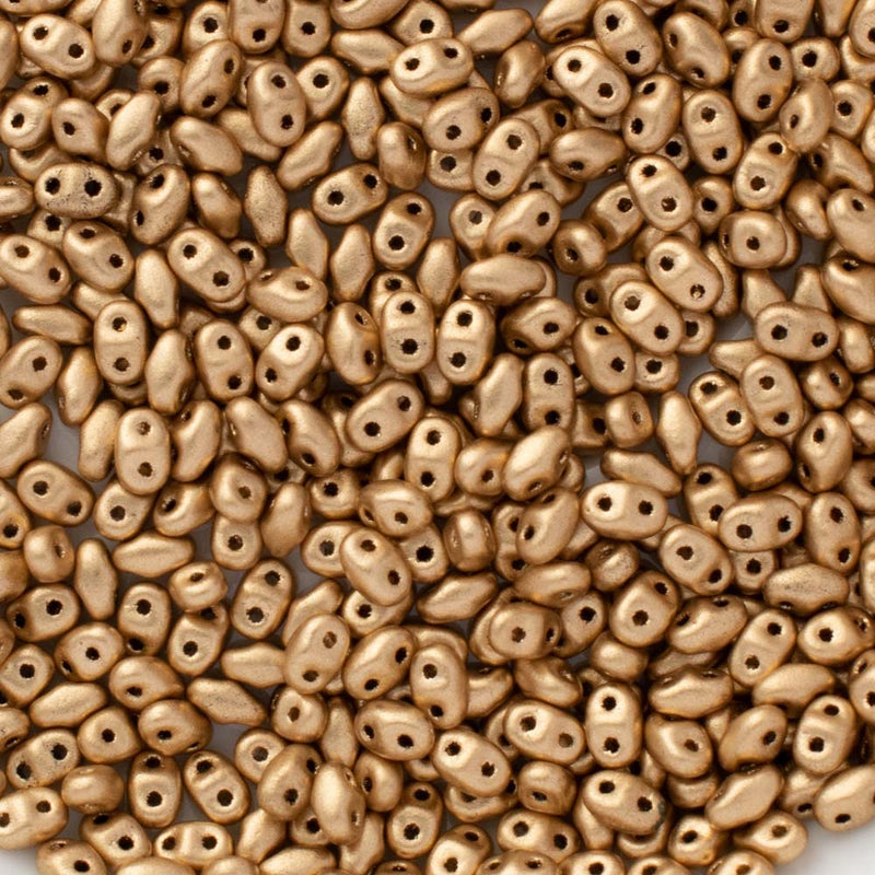 Matubo MiniDuo Beads 2x4mm, Matte - Metallic Flax/Gold