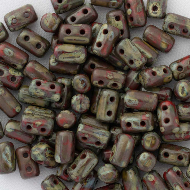 Matubo Rulla Beads 5x3mm, Opaque Red - Picasso