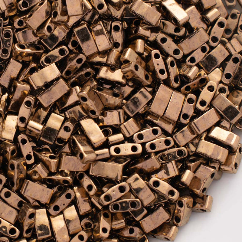 Miyuki Half Tila Beads 5x2.3x1.9mm, 457 Metallic Dark Bronze