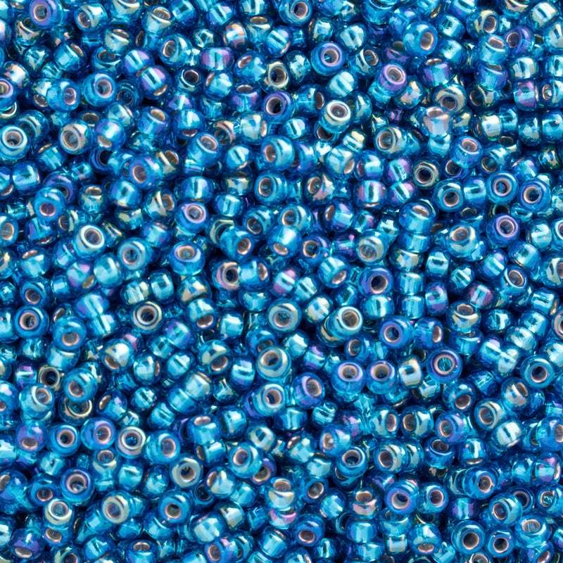 Miyuki Round Seed Beads Size 11/0 2mm, 1025 Silver Lined Capri Blue AB