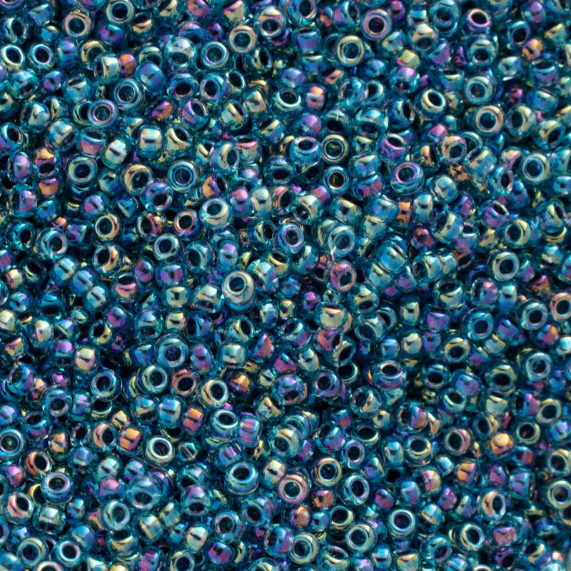 Miyuki Round Seed Beads Size 11/0 2mm, 339 Blue Lined Aqua AB