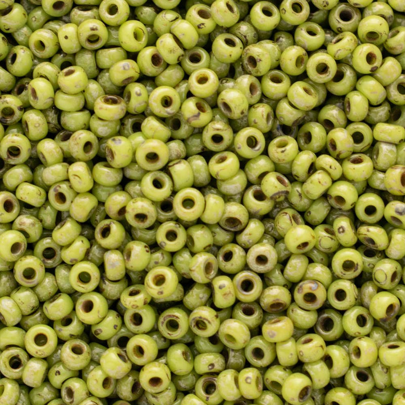 Miyuki Round Seed Beads Size 11/0 2mm, 4515 Picasso Opaque Chartreuse Matte