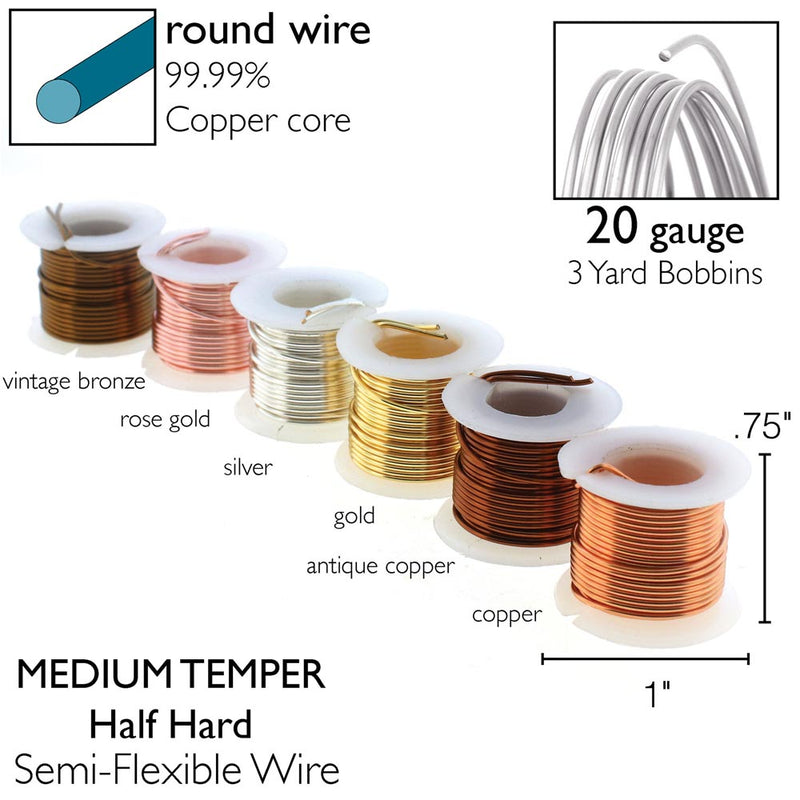 Wire Elements Tarnish Resistant 20 Gauge Wire, Assorted Colors - 18 Yards (6 Colors x 3 Yards)