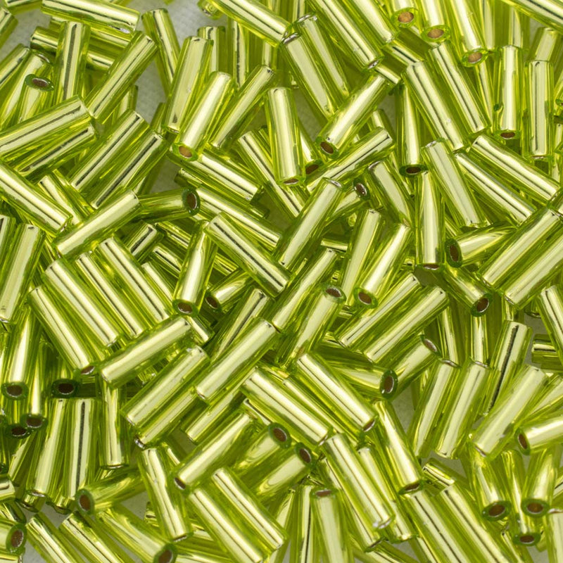 Toho Bugle Beads 6mm, 24 Silver-Lined Lime Green