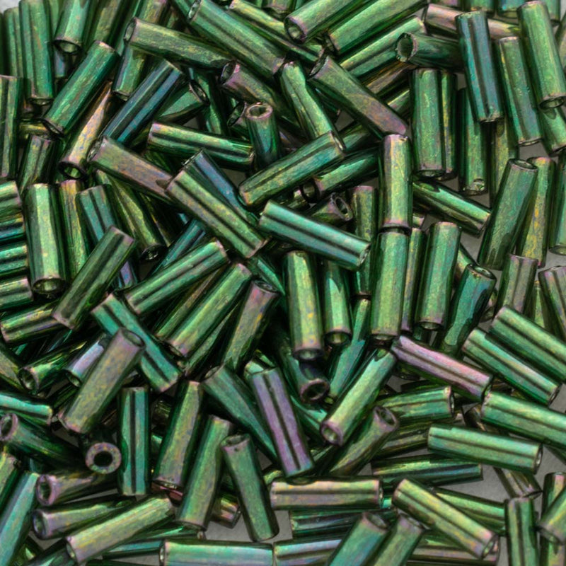 Toho Bugle Beads 6mm, 322 Gold-Lustered Emerald