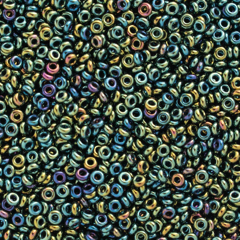 Toho Demi Round Seed Beads Size 11/0 2.2mm, 84 Metallic Iris - Green/Brown