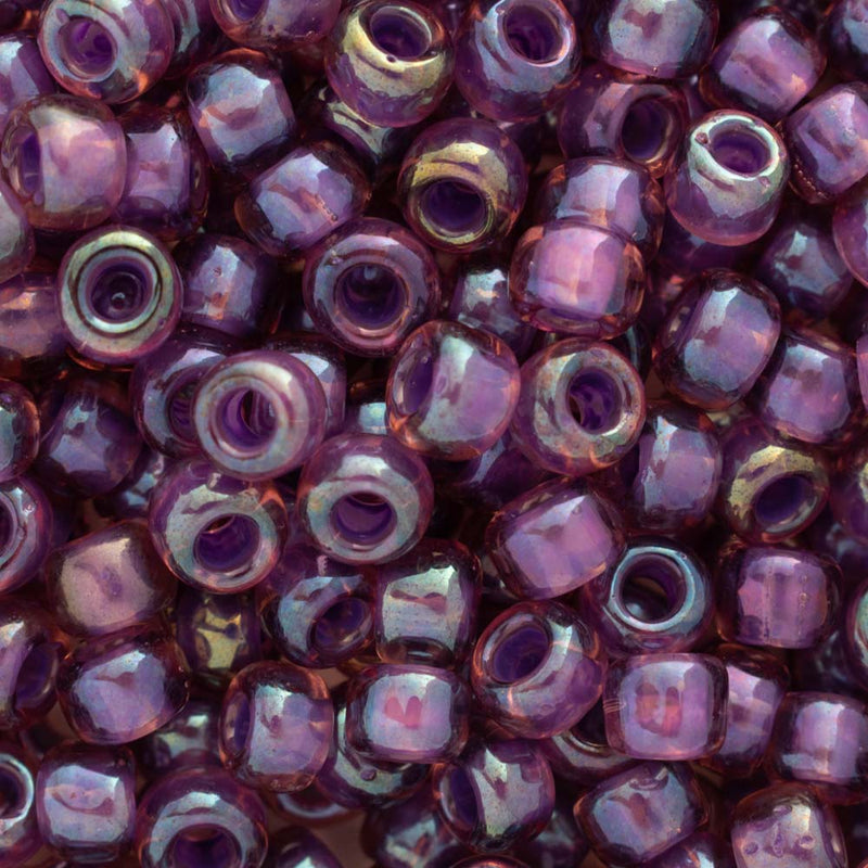 Toho Round Seed Beads Size 3/0 5.5mm, 928 Inside-Color Rainbow Rosaline/Opaque Purple-Lined