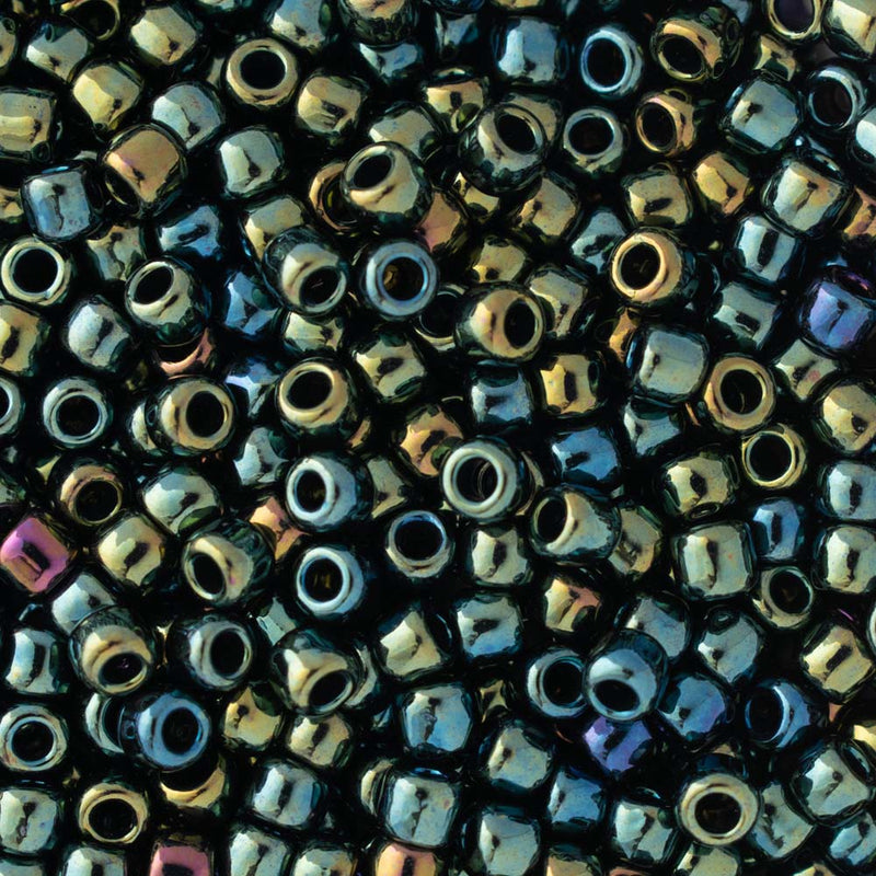 Toho Round Seed Beads Size 6/0 4mm, 84 Metallic Iris - Green/Brown