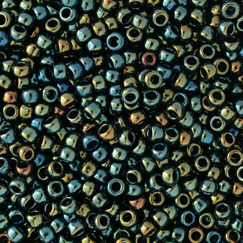 Toho Round Seed Beads Size 8/0 3mm, 84 Metallic Iris - Green/Brown