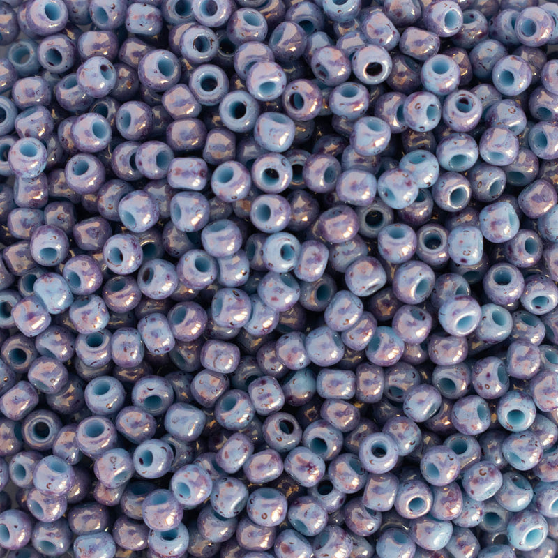 Toho Round Seed Beads Size 11/0 2.2mm, 1204 Marbled Opaque Light Blue/Amethyst