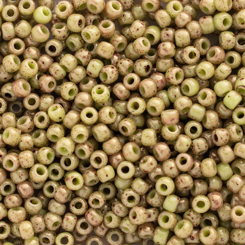 Toho Round Seed Beads Size 11/0 2.2mm, 1209 Marbled Opaque Avocado/Pink