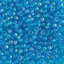 Toho Round Seed Beads Size 11/0 2.2mm, 163B Transparent-Rainbow Dark Aqua, 8 grams