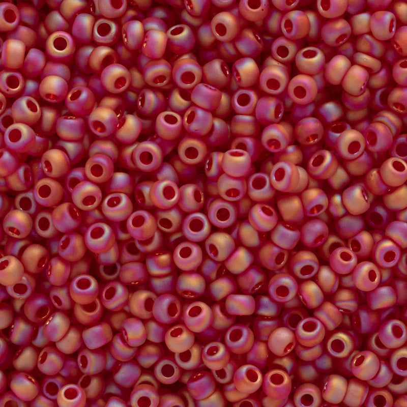 Toho Round Seed Beads Size 11/0 2.2mm, 165CF Transparent-Rainbow Frosted Ruby