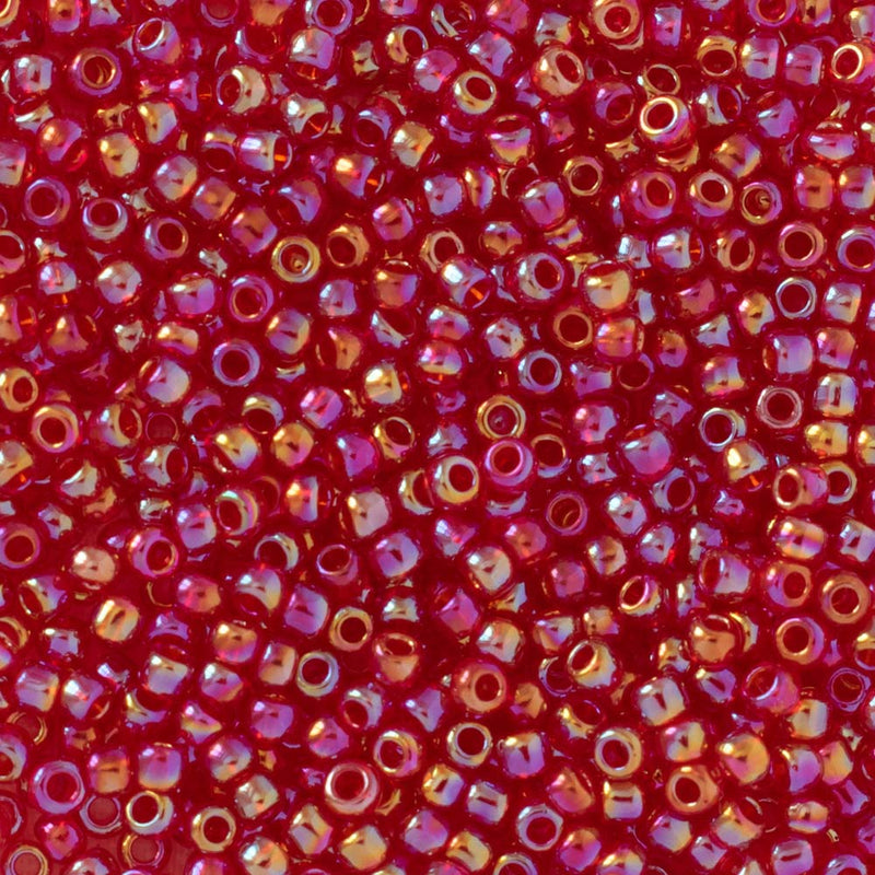 Toho Round Seed Beads Size 11/0 2.2mm, 165C Transparent-Rainbow Ruby