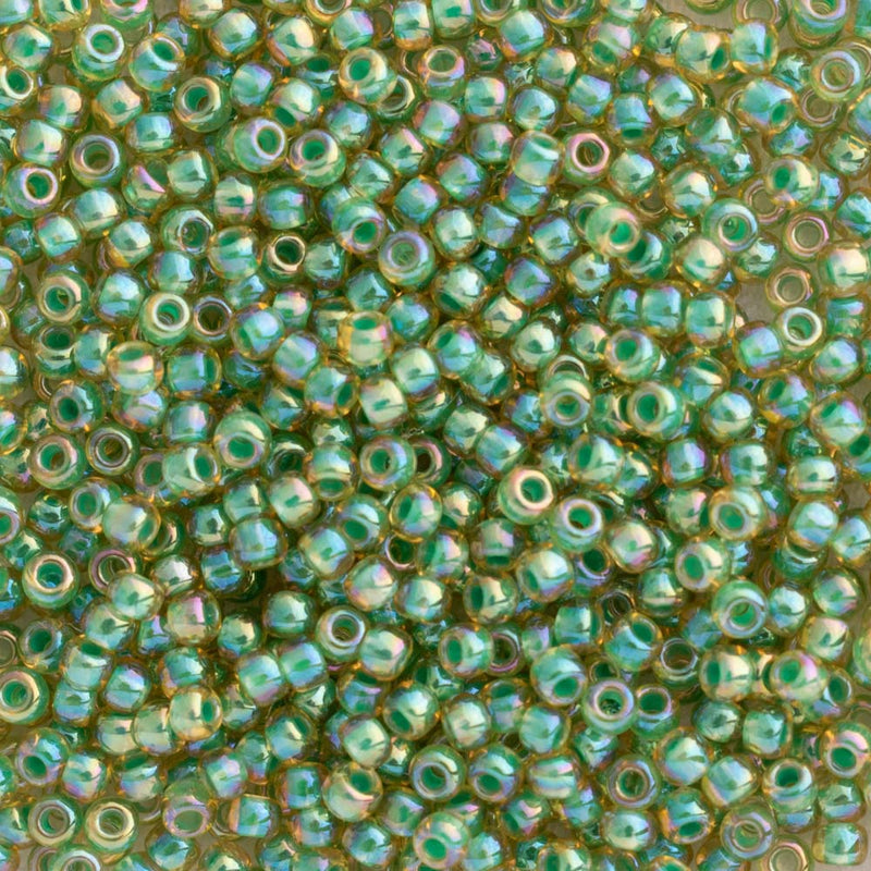 Toho Round Seed Beads Size 11/0 2.2mm, 1830 Inside-Color Rainbow Light Jonquil/Mint-Lined, 8 grams