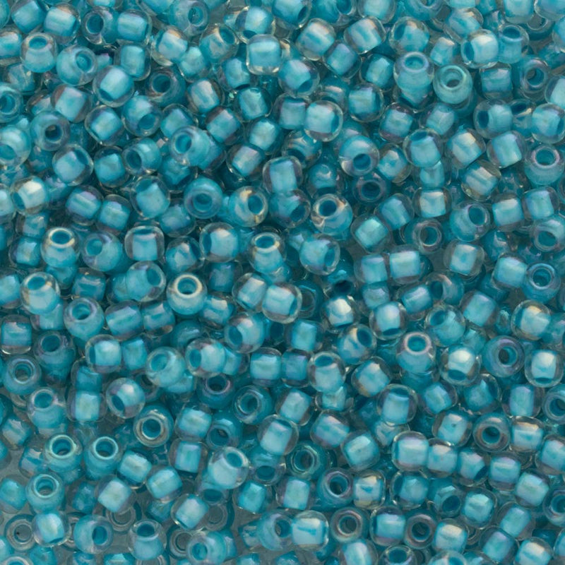 Toho Round Seed Beads Size 11/0 2.2mm, 183 Inside-Color Luster Crystal/Opaque Aqua-Lined