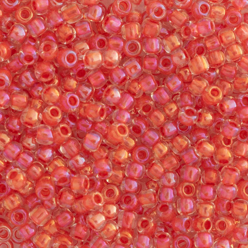 Toho Round Seed Beads Size 11/0 2.2mm, 185 Inside-Color Luster Crystal/Poppy-Lined