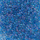 Toho Round Seed Beads Size 11/0 2.2mm, 189 Inside-Color Luster Crystal/Caribbean Blue-Lined, 8 grams