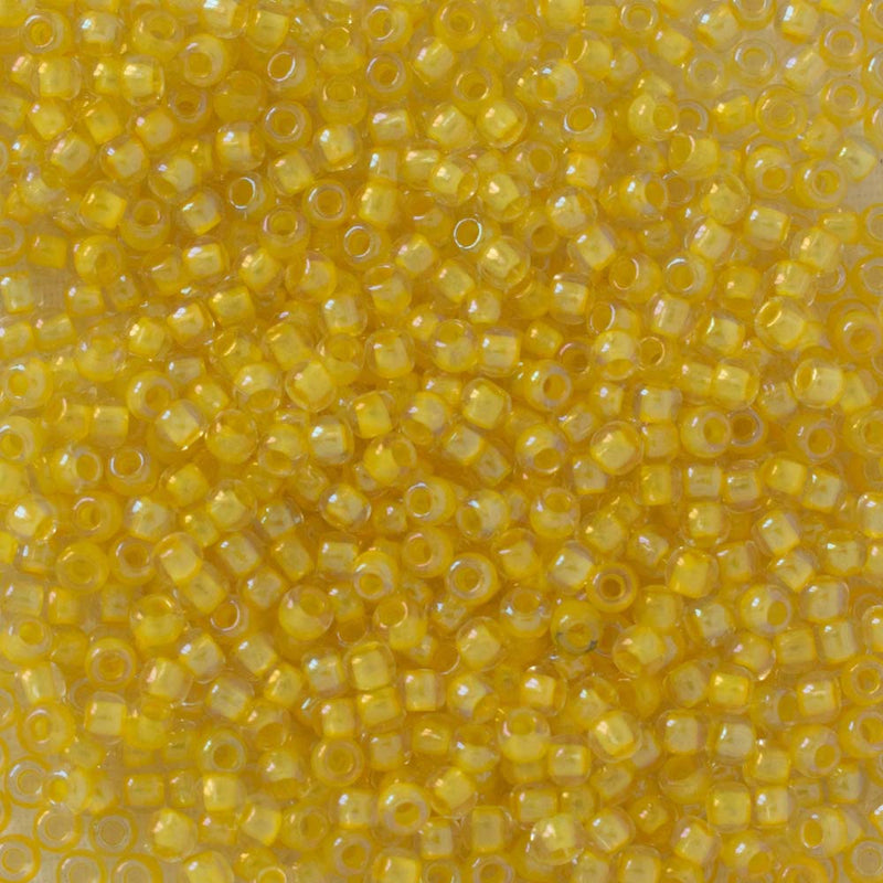 Toho Round Seed Beads Size 11/0 2.2mm, 192 Inside-Color Crystal/Yellow-Lined, 8 grams
