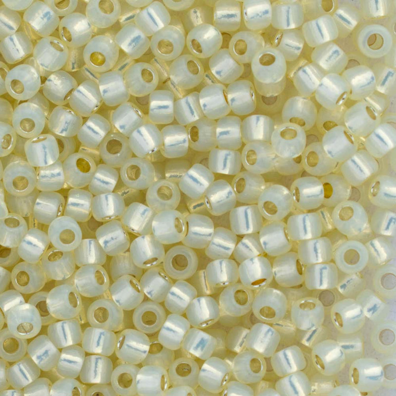Toho Round Seed Beads Size 11/0 2.2mm, 2125 Silver-Lined Milky Light Jonquil