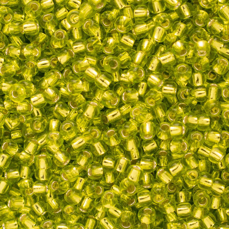 Toho Round Seed Beads Size 11/0 2.2mm, 24 Silver-Lined Lime Green