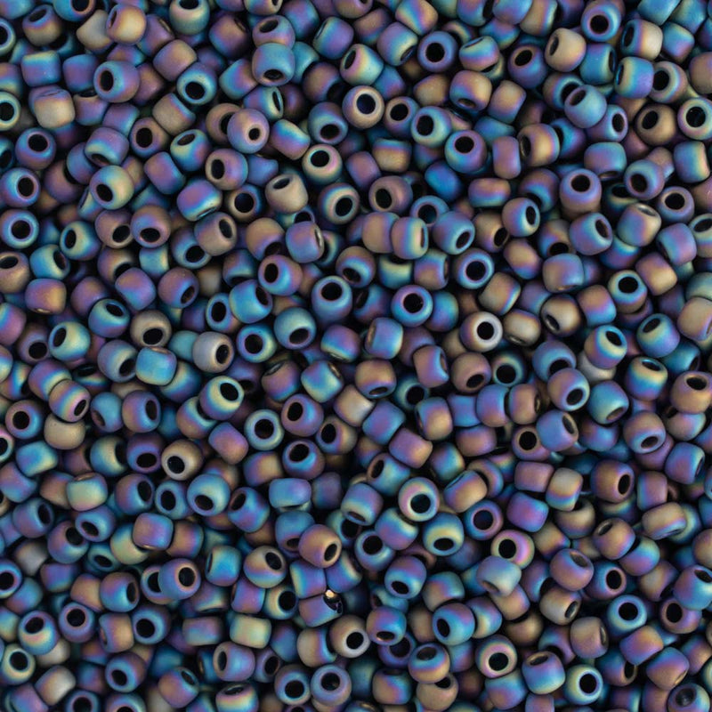 Toho Round Seed Beads Size 11/0 2.2mm, 86F Opaque-Frosted-Rainbow Iris