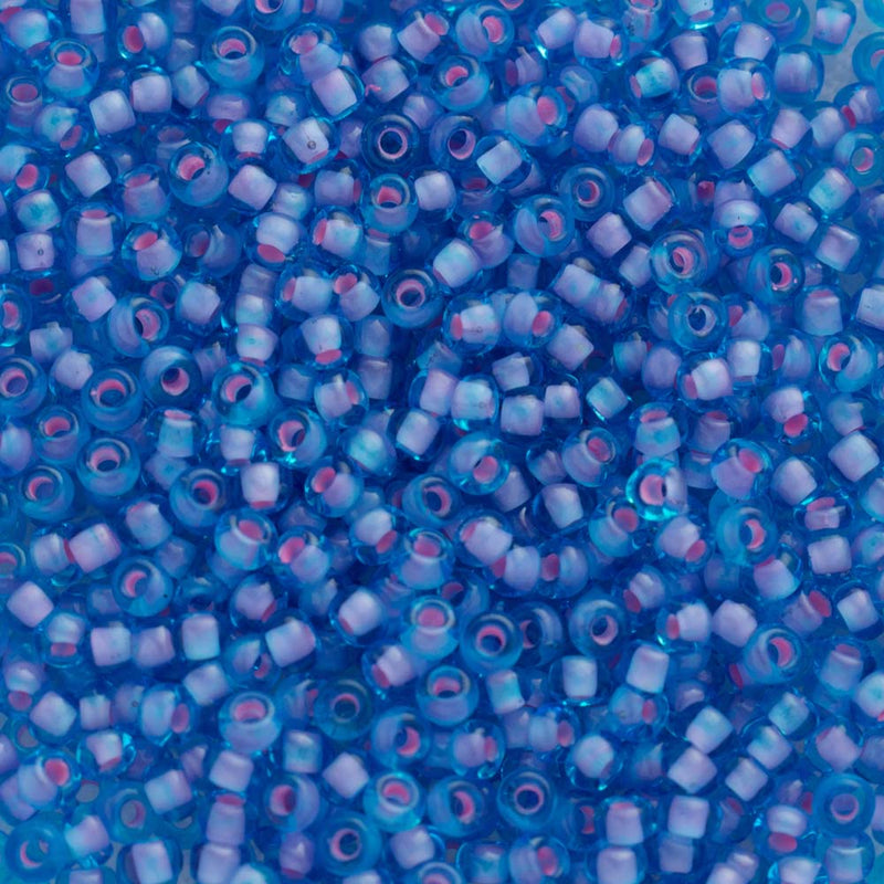 Toho Round Seed Beads Size 11/0 2.2mm, 938 Inside-Color Aqua/Pink-Lined