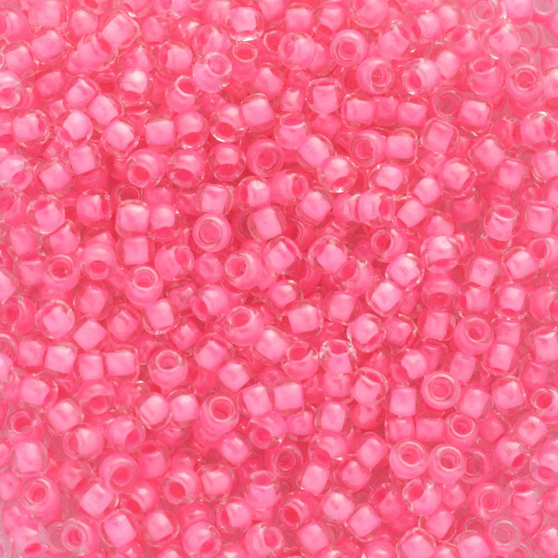 Toho Round Seed Beads Size 11/0 2.2mm, 965 Inside-Color Crystal/Carnation-Lined