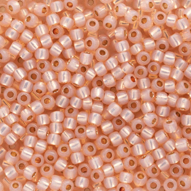 Toho Round Seed Beads Size 11/0 2.2mm, PF2111 PermaFinish - Silver-Lined Milky Peach