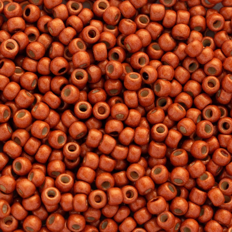 Toho Round Seed Beads Size 11/0 2.2mm, PF562F PermaFinish - Matte Galvanized Saffron
