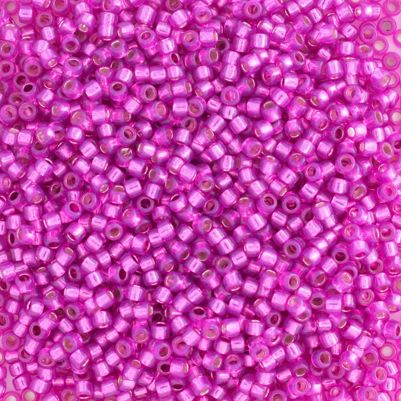 Toho Round Seed Beads Size 15/0 1.5mm, 2107 Silver-Lined Milky Hot Pink